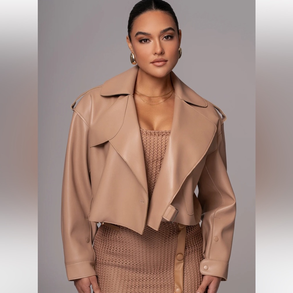 Tan Raja Faux Leather Jacket - L/XL NWOT